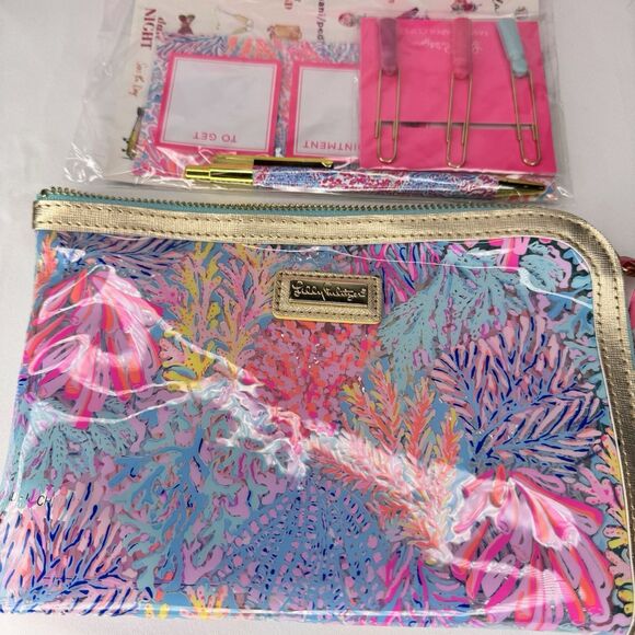 Lilly Pulitzer Agenda Bonus Pack Stickers Pen Tassel Paper Clips Snap Folder - Picture 2 of 9